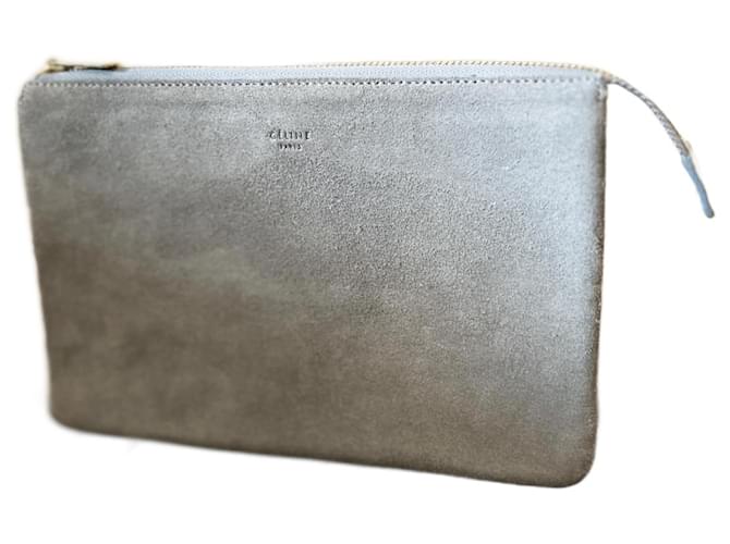 Céline Pochette Cuir Daim Gris Bleu clair  ref.1376375