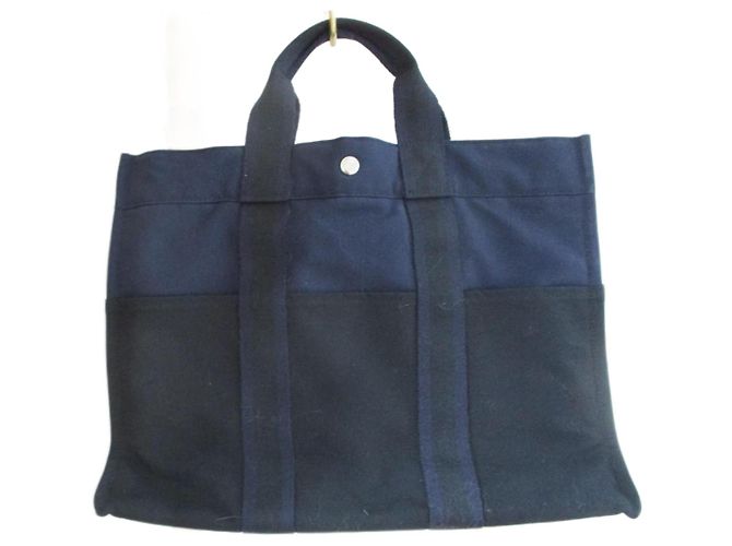 Toto Bag Hermès Dedo do pé, tela marinha e preta. Azul marinho