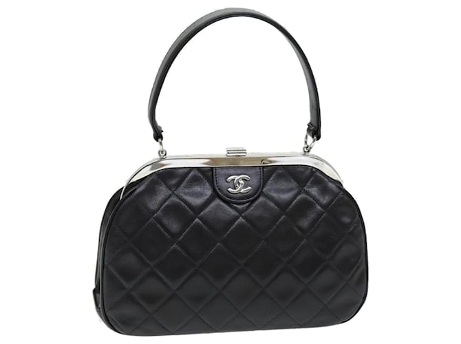 Bolsa de mão CHANEL Matelasse COCO Mark pele de cordeiro preta CC Auth yk12230A Preto  ref.1376429