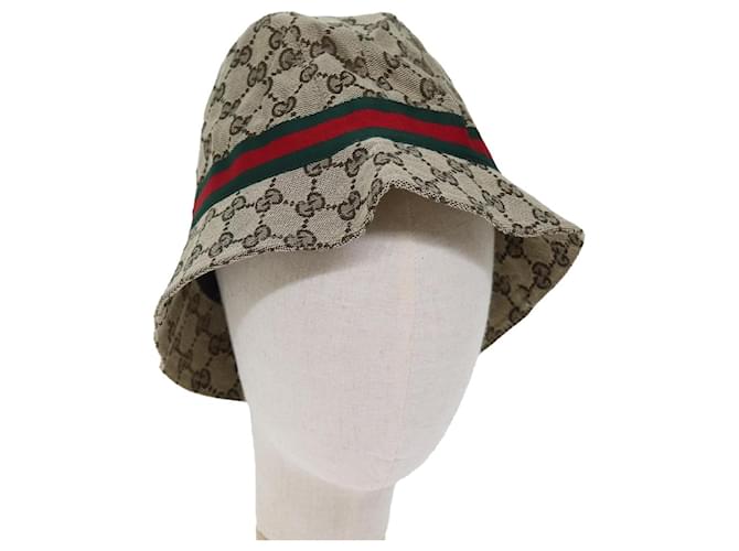 GUCCI Cappello in tela Web Sherry Line GG XL Beige Rosso Verde Auth yk12321  ref.1376481