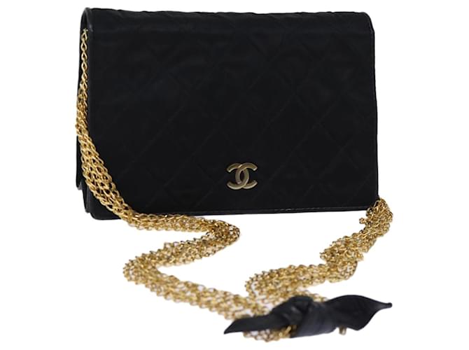 CHANEL Matelasse Chain Sac à bandoulière Satin Noir CC Auth am6152A  ref.1376491