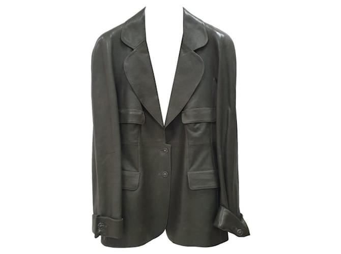 Chaqueta de cuero Chanel Verde oscuro  ref.1376540