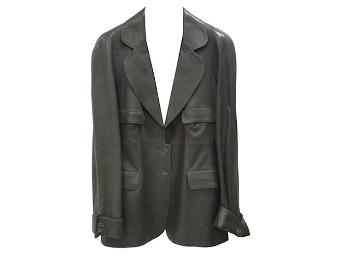 Chanel Leather Blazer Jacket Dark green  ref.1376540