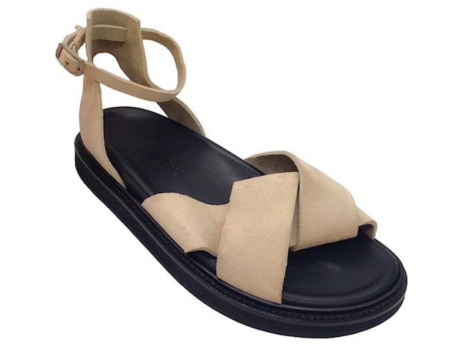 Autre Marque Gentry Portofino Beige Cross Strap Flat Suede Sandals  ref.1376711