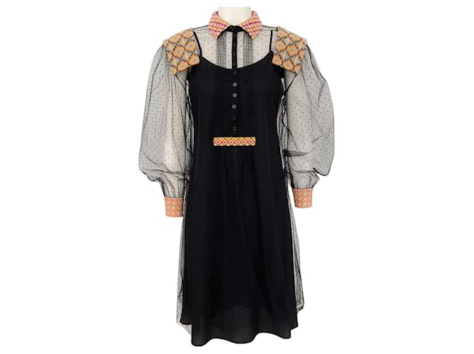 Autre Marque Christian Dior – Schwarzes transparentes Kleid mit besticktem Detail und Unterkleid Synthetisch  ref.1376716
