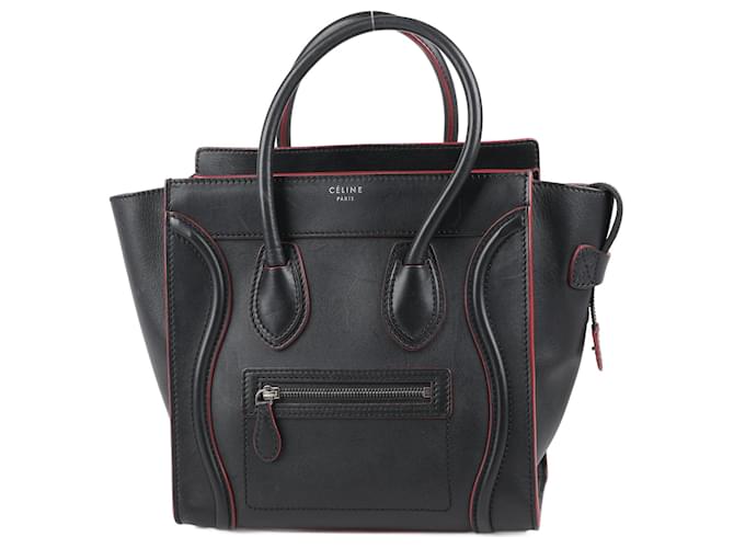 Céline Sac à main micro bagage en cuir Celine en noir avec vitrage rouge  ref.1376721