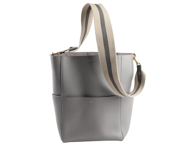 Céline CELINE Seau Sangle Bucket Leather Shoulder Bag in Gray Grey  ref.1376729
