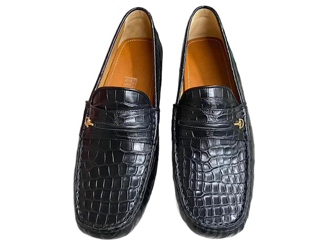 Mocasín de conductor GUCCI Ayrton en piel de cocodrilo negro nuevo Cueros exoticos  ref.1376741