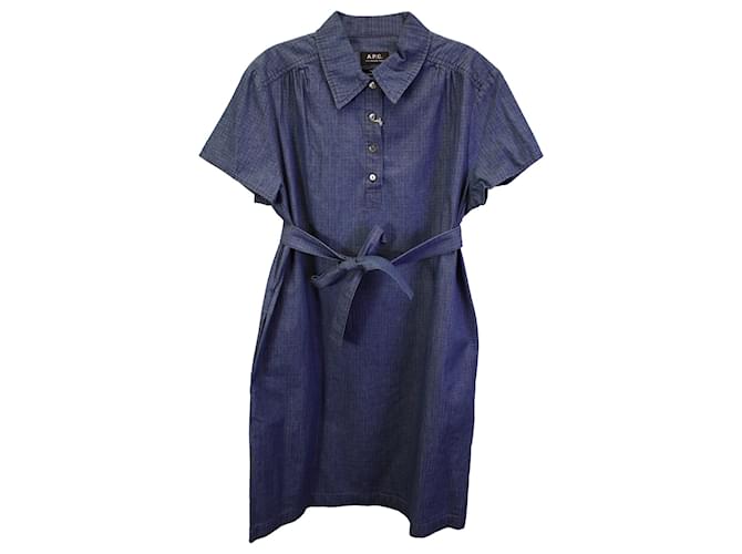 Apc A.P.C. Belted Mini Dress in Blue Cotton Denim  ref.1376752