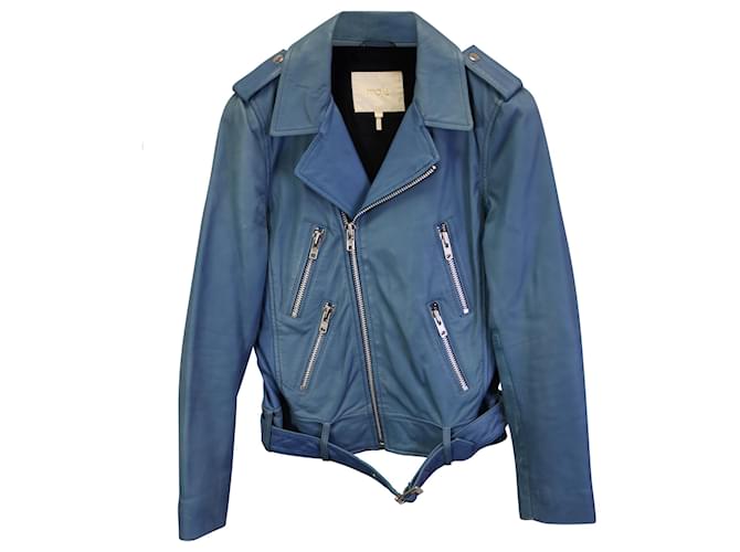 Maje Bikerjacke aus blauem Leder  ref.1376756