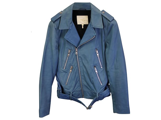 Giubbotto Biker Maje in Pelle Blu