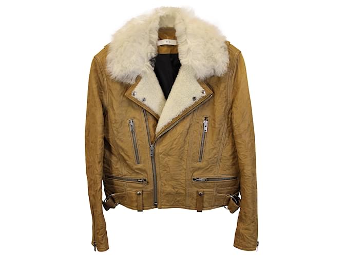 IRO Noemie Cropped Jacket in Beige Leather  Brown  ref.1376759