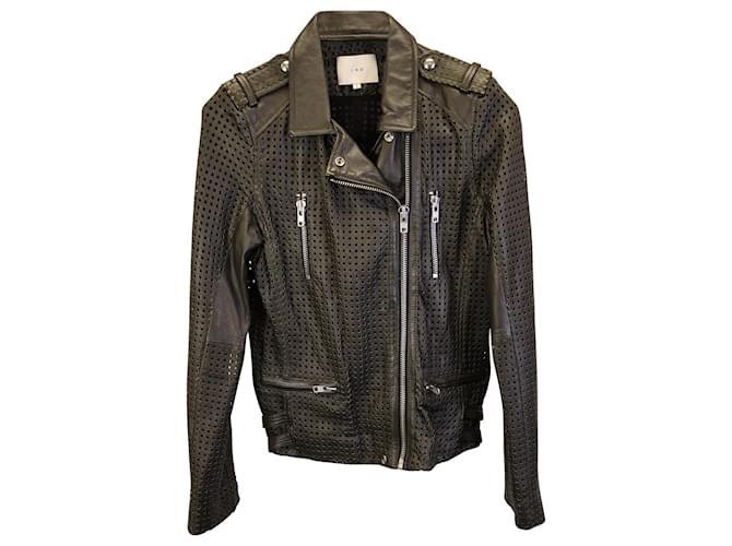 IRO Perforierte Motorradjacke aus dunkelgrünem Leder  ref.1376761