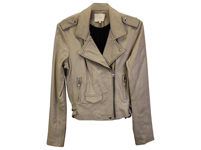 Chaqueta motera IRO Ashville en cuero beige Blanco  ref.1376763