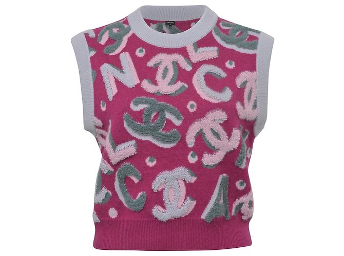 Timeless Stricktop mit Chanel-Logo aus rosa Kaschmir Braun Pink