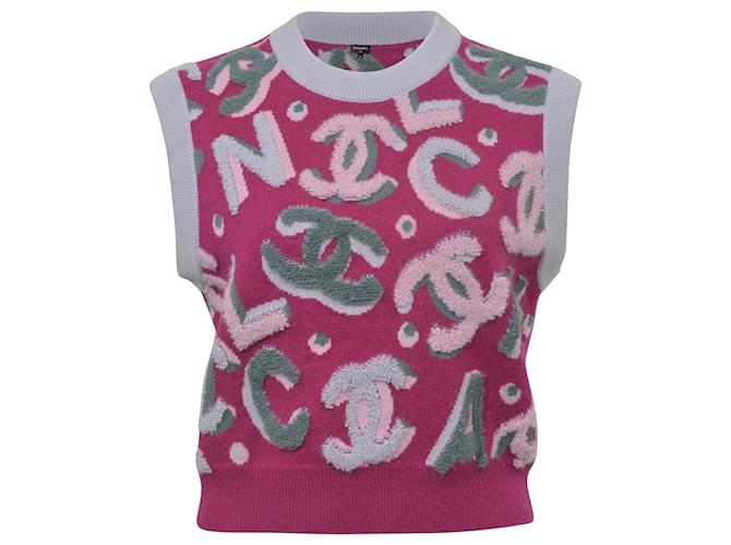 Timeless Stricktop mit Chanel-Logo aus rosa Kaschmir Pink Wolle  ref.1376779