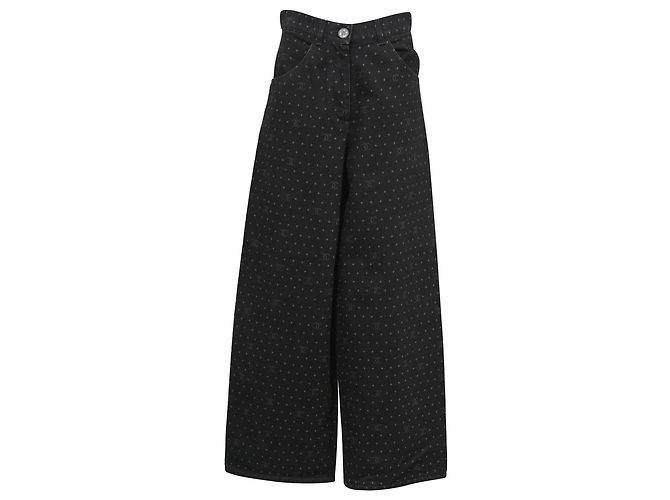 Chanel 2023 Wide Leg CC Logo Jeans in Black Cotton