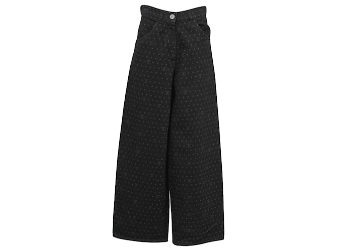Chanel 2023 Jeans Wide Leg CC com logotipo em algodão preto  ref.1376788