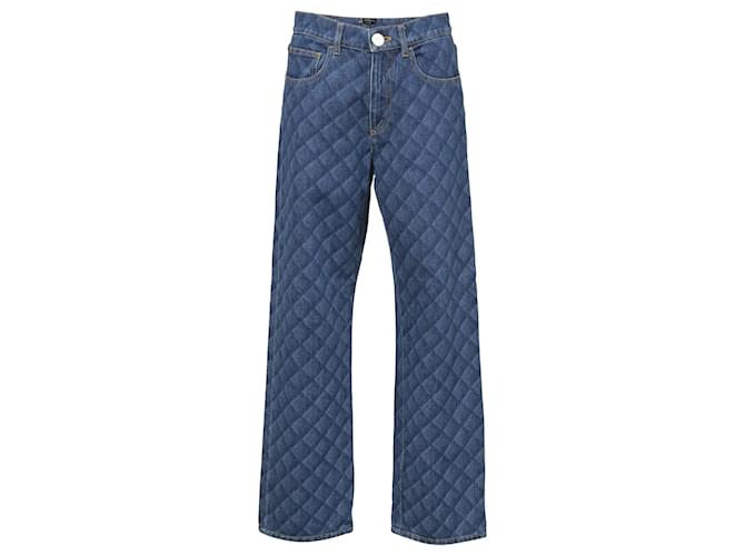 Jeans Chanel a vita alta a quadri in cotone blu  ref.1376790