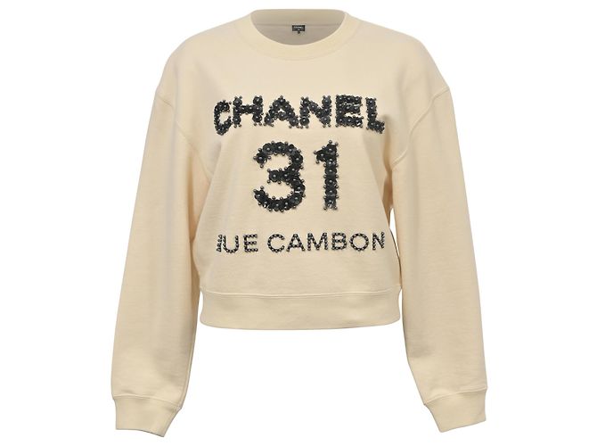 Cambon Chanel Pre-Fall 2020 Camélia Embellished Pullover in Beige Cotton Brown