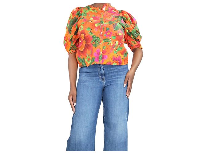 Farm Rio Orange Blooming Garden Bluse - Größe M