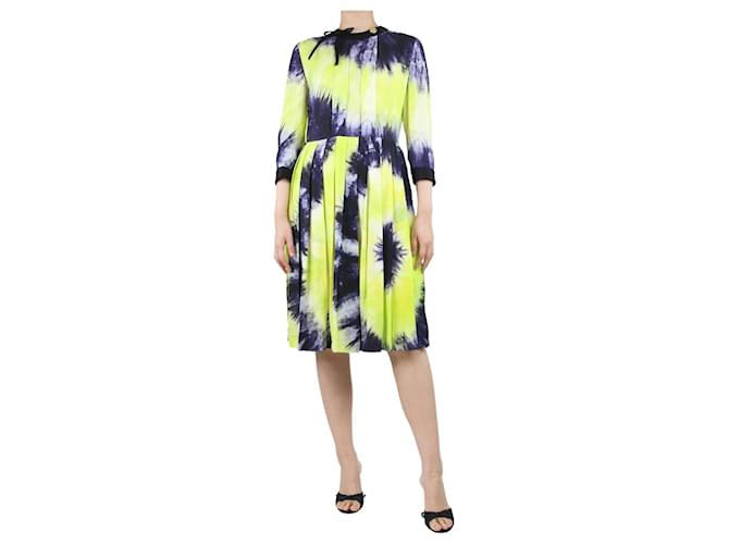 Prada Vestido midi plisado con estampado tie-dye multicolor - talla UK 40 Seda  ref.1376978