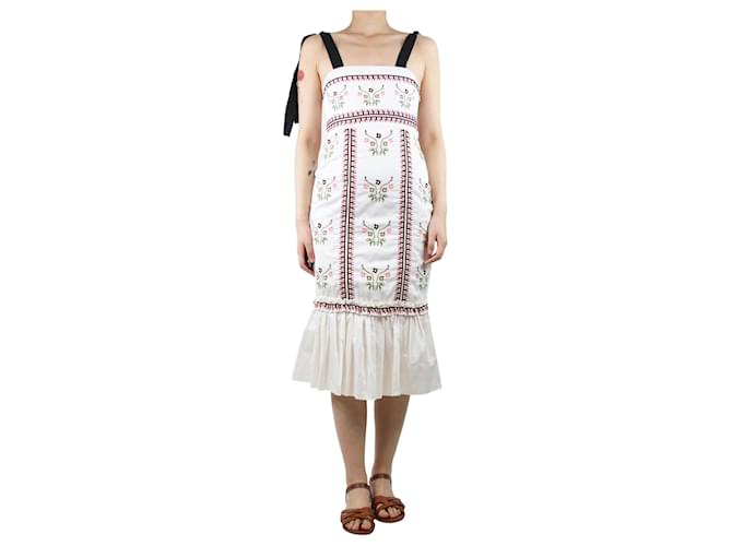 Autre Marque Weißes, mit Blumen besticktes Midikleid – Größe UK 8 Baumwolle  ref.1376997