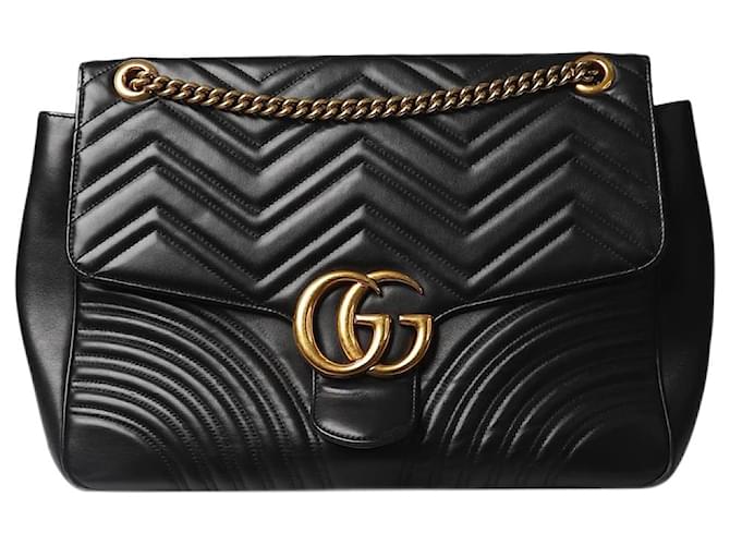 Gucci Black large leather GG Marmont flap bag  ref.1377005