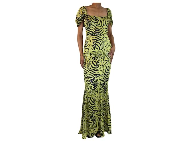 Autre Marque Vestido largo con estampado animal de seda verde y negro - talla UK 10  ref.1377015