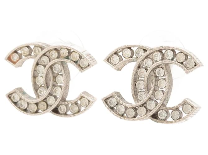 Chanel Boucles d'oreilles CC strass argent Argenté  ref.1377022