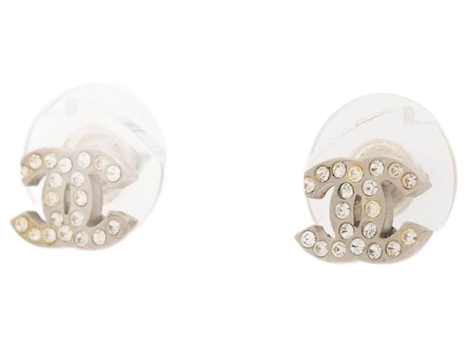 Chanel Silver rhinestone CC earrings Silvery  ref.1377023