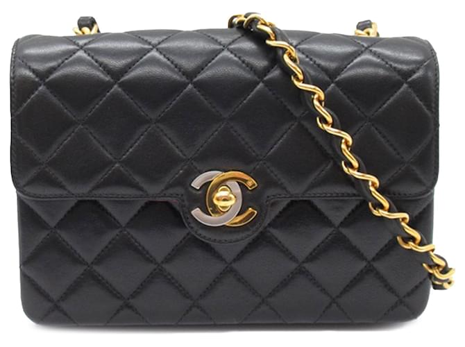 Bandolera Chanel Mini CC de piel de cordero acolchada negra Negro Cuero  ref.1377089