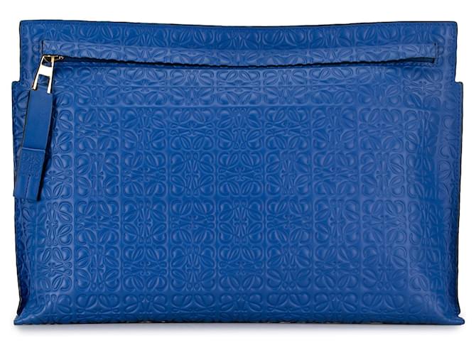 LOEWE Blue Embossed Anagram Repeat T Clutch Leather Pony-style calfskin  ref.1377106