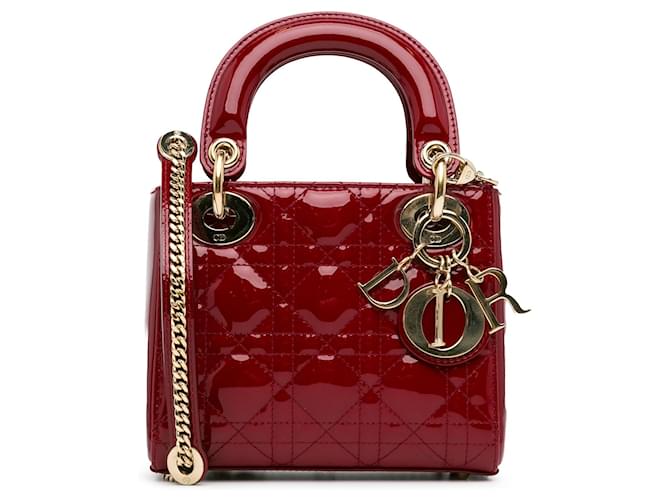 Dior Red Mini Patent Cannage Lady Dior Leather Patent leather  ref.1377107