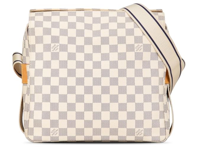 Louis Vuitton White Damier Azur Naviglio Leather Cloth  ref.1377136