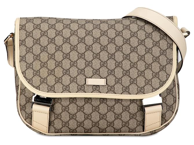 Gucci Brown GG Supreme Crossbody Bag White Beige Leather Cloth Pony-style calfskin Cloth  ref.1377142