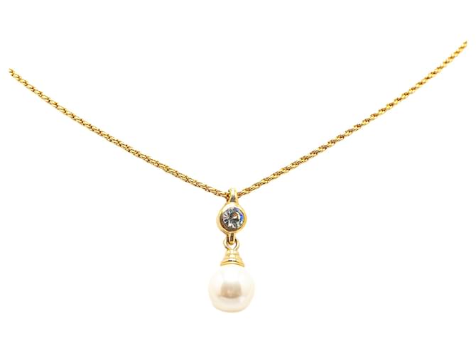 Collana con pendente in cristallo di perle finte dorate Dior D'oro Metallo Placcato in oro  ref.1377155