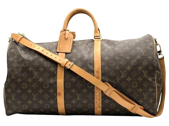 Louis Vuitton Keepall Bandouliere 55 Braun Leinwand  ref.1377464