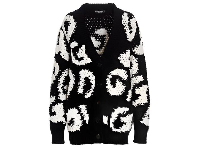 Dolce & Gabbana Cardigan Oversize aus Kaschmir mit DG Print Schwarz