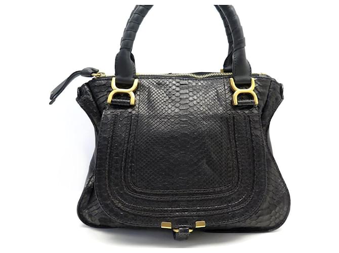 Chloé NEW CHLOE MARCIE MEDIUM PYTHON LEATHER PURSE HAND BAG Black Exotic leather  ref.1377737
