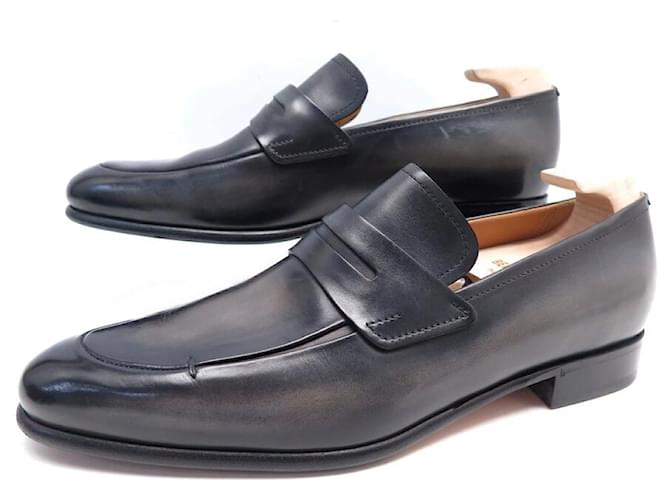 CHAUSSURES BERLUTI MOCASSINS 4641 GASPARD GALLET 7 41 CUIR PATINE LOAFERS Gris  ref.1377742