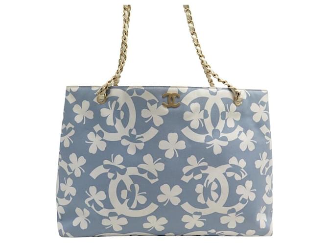 BORSA A MANO CHANEL CC LOGO LUCKY CLOVER STAMPA TOTE + BORSA TOTE Blu Tela  ref.1377744