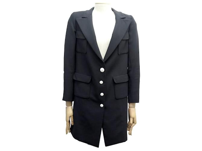 NEW CHANEL LONG JACKET P31042 SIZE 34 S IN BLACK WOOL NEW WOOL JACKET  ref.1377763