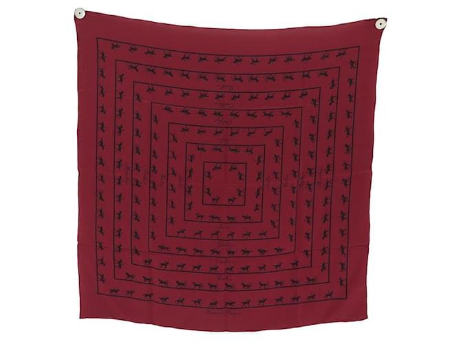 Hermès VINTAGE SCARF HERMES SAUT GALOP CANTER RACK LES ALLURES CARE SILK SCARF Dark red  ref.1377766