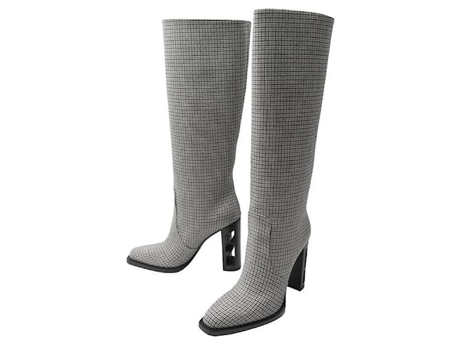 NEW FENDI SHOES CHECKED HIGH HEEL CUT BOOTS 8W8348 41 BOOTS SHOE Grey Cloth  ref.1377773