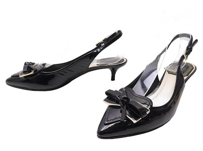 CHAUSSURES CHRISTIAN DIOR SLINGBACK NOEUD 35 ESCARPINS CUIR BOW SHOES PUMPS Cuir vernis Noir  ref.1377780