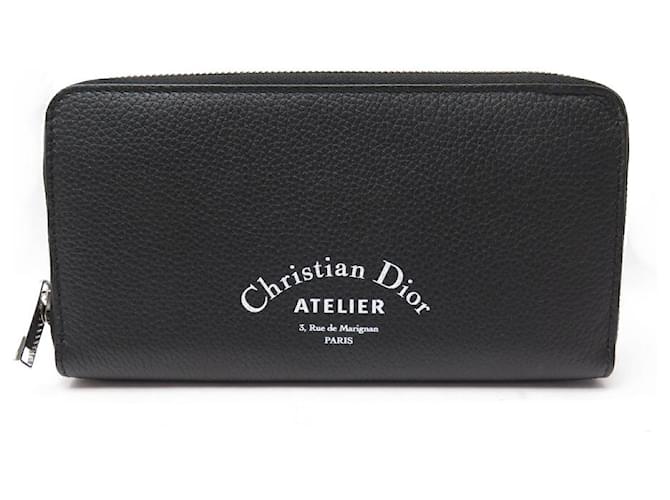 NEUF PORTEFEUILLE CHRISTIAN DIOR HOMME ATELIER CUIR GRAINE NEW LONG WALLET Noir  ref.1377787