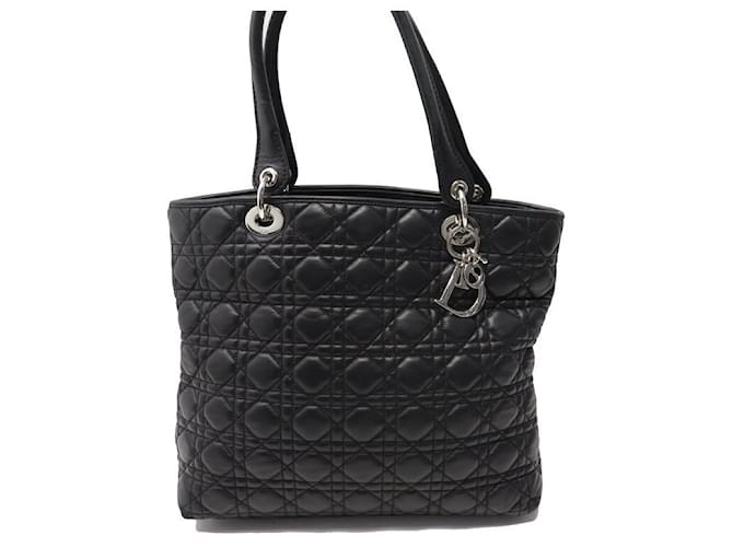 CHRISTIAN DIOR LADY CABAS HANDTASCHE SCHWARZES CANNAGE-LEDER SCHWARZ HANDTASCHE HANDTASCHE  ref.1377788