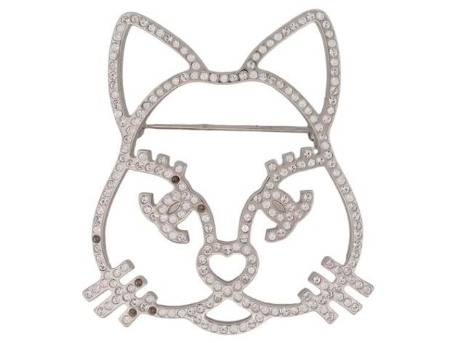 Otras joyas BROCHE GATO CHANEL CHOUPETTE STRASS PLATA + CAJA DE COLECCIONISTA BROCHE NUEVO Metal  ref.1377790