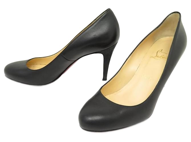 CHRISTIAN LOUBOUTIN SHOES 37.5 PUMPS IN BLACK LEATHER COURT PUMP SHOES  ref.1377831